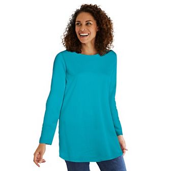 Woman Within Plus Size Perfect Long-Sleeve Crewneck Tunic