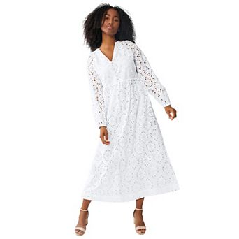 ellos Plus Size Eyelet Midi Dress With Blouson Sleeves