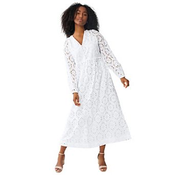 Ellos Plus Size Eyelet Midi Dress With Blouson Sleeves