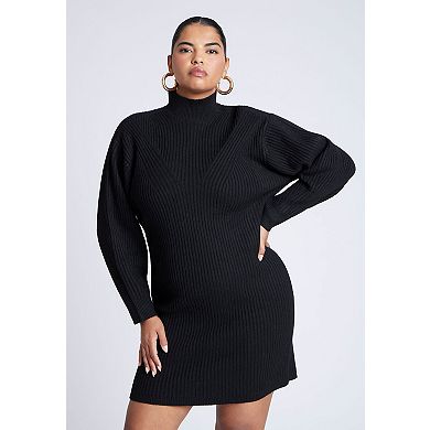 ELOQUII Women's Plus Size Turtleneck Mini Sweater Dress