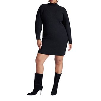 ELOQUII Women's Plus Size Turtleneck Mini Sweater Dress