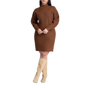 ELOQUII Women's Plus Size Turtleneck Mini Sweater Dress
