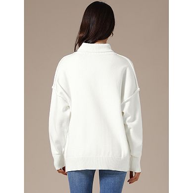 Women Pullover Sweaters Mock Neck Long Sleeve Casual Loose Oversized Sweater Tops