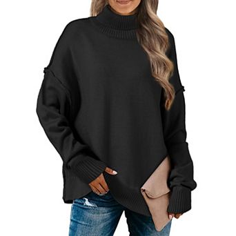 Women Pullover Sweaters Mock Neck Long Sleeve Casual Loose Oversized Sweater Tops