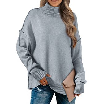 Women Pullover Sweaters Mock Neck Long Sleeve Casual Loose Oversized Sweater Tops