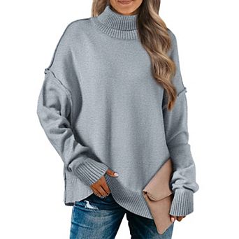 Women Pullover Sweaters Mock Neck Long Sleeve Casual Loose Oversized Sweater Tops