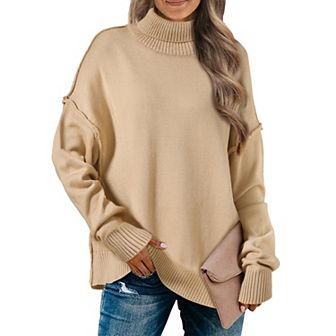 Women Pullover Sweaters Mock Neck Long Sleeve Casual Loose Oversized Sweater Tops