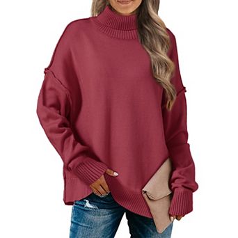 Women Pullover Sweaters Mock Neck Long Sleeve Casual Loose Oversized Sweater Tops