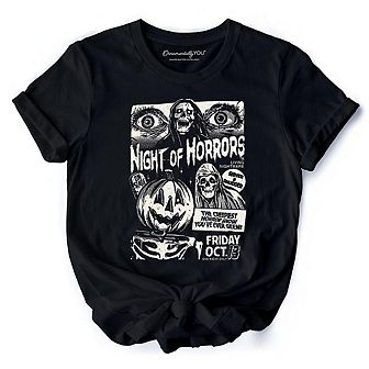 Night of Horrors Retro Halloween T-Shirt, Vintage Poster Tee for Spooky Season Fans