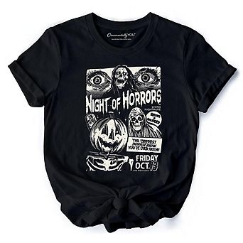 Night of Horrors Retro Halloween T-Shirt, Vintage Poster Tee for Spooky Season Fans