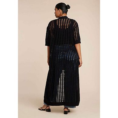 ELOQUII Women's Plus Size Open Stitch Cardigan Duster