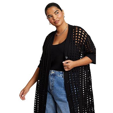 ELOQUII Women's Plus Size Open Stitch Cardigan Duster