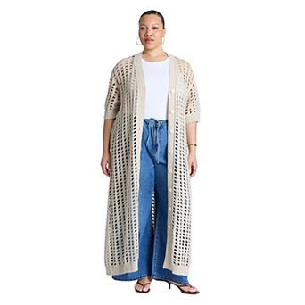 ELOQUII Women's Plus Size Open Stitch Cardigan Duster