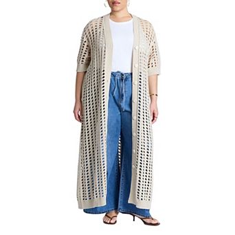 ELOQUII Women's Plus Size Open Stitch Cardigan Duster