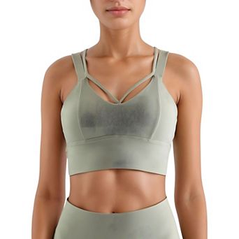 Women's Strappy V Neck Sports Bra Top with Wide Shoulder Bands and Soft Stretch Fabric
