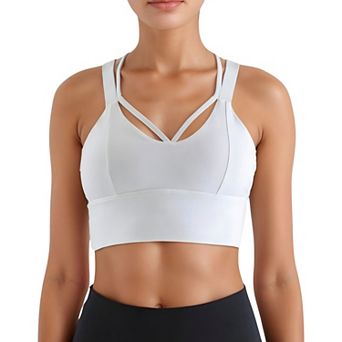 Women's Strappy V Neck Sports Bra Top with Wide Shoulder Bands and Soft Stretch Fabric