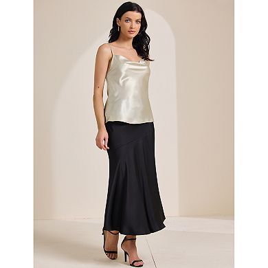 Women's Satin Camisole Cowl Neck Sleeveless Spaghetti Strap Summer Silky Tank Top
