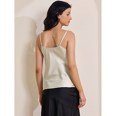 Women's Satin Camisole Cowl Neck Sleeveless Spaghetti Strap Summer Silky Tank Top