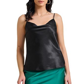 Women's Satin Camisole Cowl Neck Sleeveless Spaghetti Strap Summer Silky Tank Top