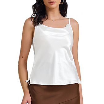 Women's Satin Camisole Cowl Neck Sleeveless Spaghetti Strap Summer Silky Tank Top