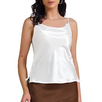 Women's Satin Camisole Cowl Neck Sleeveless Spaghetti Strap Summer Silky Tank Top