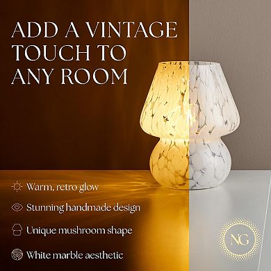 Next Glow Mushroom Lamp - Retro Funky Aesthetic LED White Table Lamp, Dimmable E26 Socket Bulb