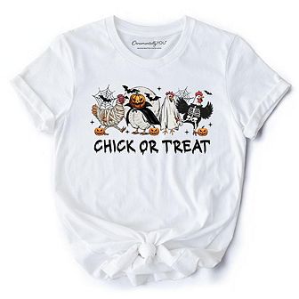 Chick or Treat Spooky T-Shirt, Halloween Chicken Tee for Country Life Enjoyers
