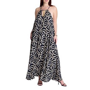 ELOQUII Women's Plus Size Hardware Detail Trapeze Maxi Dress