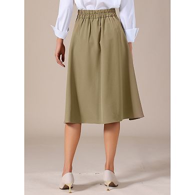 Womens Midi Skirts High Waisted Flowy A-Line Casual Long Skirt with Pockets