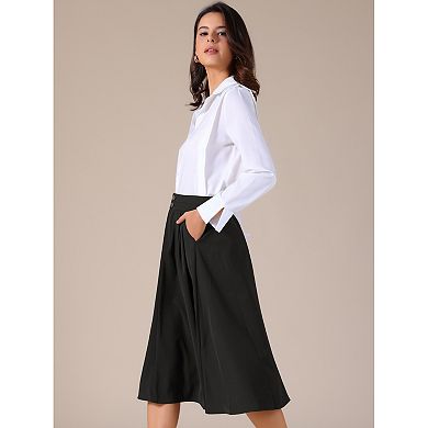 Womens Midi Skirts High Waisted Flowy A-Line Casual Long Skirt with Pockets
