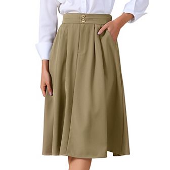 Womens Midi Skirts High Waisted Flowy A-Line Casual Long Skirt with Pockets