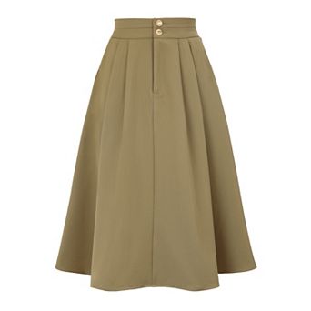 Womens Midi Skirts High Waisted Flowy A-Line Casual Long Skirt with Pockets
