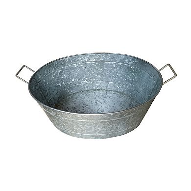 Lola Embossed Design Oval Shape Galvanized Steel Tub With Side Handles, Small, Silver