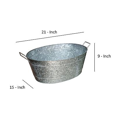 Lola Embossed Design Oval Shape Galvanized Steel Tub With Side Handles, Small, Silver