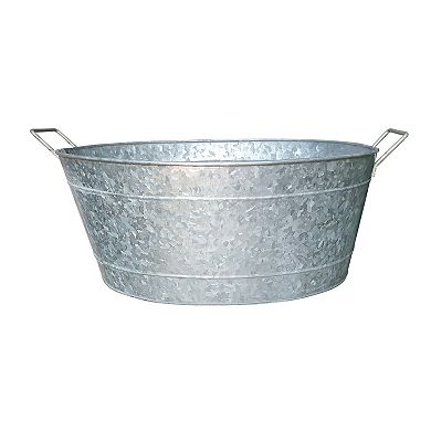 Lola Embossed Design Oval Shape Galvanized Steel Tub With Side Handles, Small, Silver
