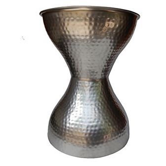Industrial Style Hammered Texture Iron Stool With Hourglass Shaped Body, Silver