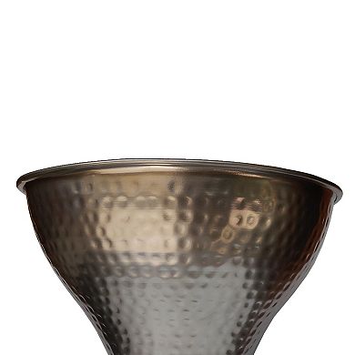 Industrial Style Hammered Texture Iron Stool With Hourglass Shaped Body, Silver