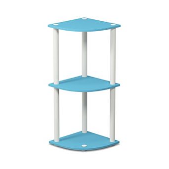 Furinno 3 tier 30" Wooden Round Corner Shelf for Living Room, Blue & Black