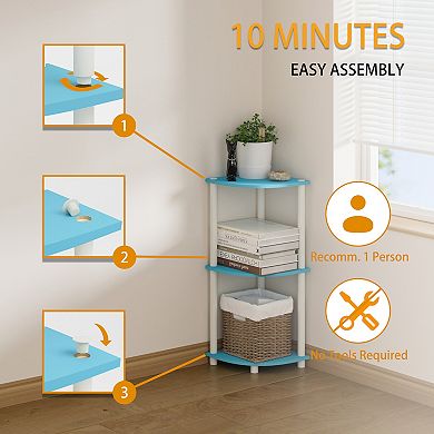 Furinno 3-Tier 30" Wooden Round Corner Shelf for Living Room, Blue & Black