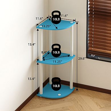 Furinno 3-Tier 30" Wooden Round Corner Shelf for Living Room, Blue & Black