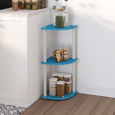 Furinno 3-Tier 30" Wooden Round Corner Shelf for Living Room, Blue & Black