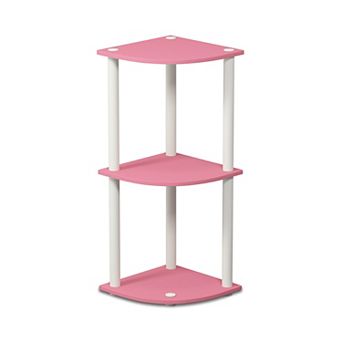 Furinno 3 tier 30" Wooden Round Corner Shelf for Living Room, Pink & White