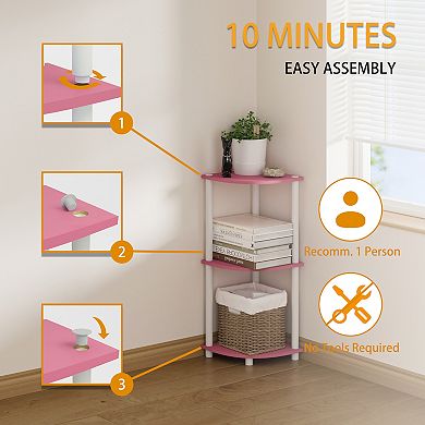 Furinno 3-Tier 30" Wooden Round Corner Shelf for Living Room, Pink & White