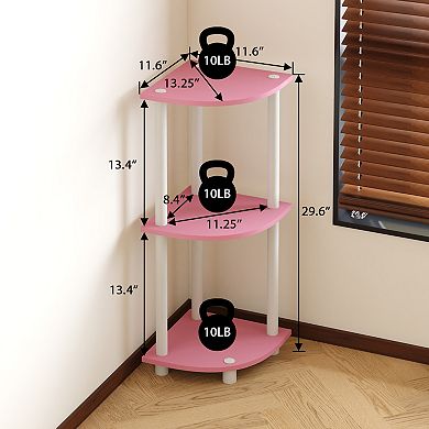 Furinno 3-Tier 30" Wooden Round Corner Shelf for Living Room, Pink & White