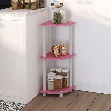 Furinno 3-Tier 30" Wooden Round Corner Shelf for Living Room, Pink & White