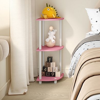 Furinno 3-Tier 30" Wooden Round Corner Shelf for Living Room, Pink & White