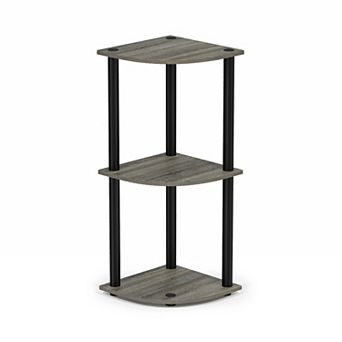 Furinno 3 tier 30" Wooden Round Corner Shelf for Living Room, French Oak Grey & Black