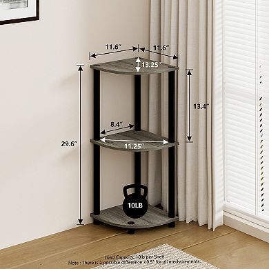 Furinno 3-Tier 30" Wooden Round Corner Shelf for Living Room, French Oak Grey & Black