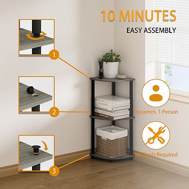 Furinno 3-Tier 30" Wooden Round Corner Shelf for Living Room, French Oak Grey & Black