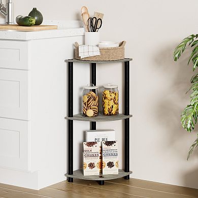 Furinno 3-Tier 30" Wooden Round Corner Shelf for Living Room, French Oak Grey & Black